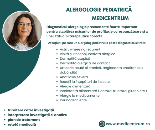 Alergologie pediatrica Diagnosticul alergologic precoce este foarte important pentru stabilirea măsurilor de profilaxie corespunzătoare și a unei atitudini terapeutice corecte.